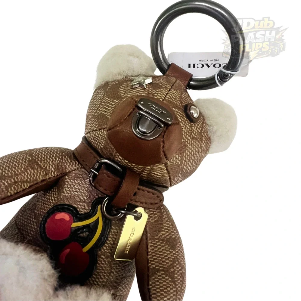 NWT COACH Collectible Leather Bear Bag Charm Signature Canvas Key Fob 33358
